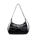 Sac bandoulière minimaliste en cuir noir brillant avec deux poches avant et zip - Noir