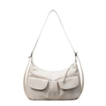 Sac à bandoulière beige minimaliste avec doubles poches avant et détails plissés - Blanc Cassé