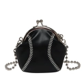 Mini baseball-shaped shell bag in black matte finish with silver kiss-lock chain - Black