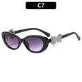 Lunettes de soleil œil de chat Y2K noires avec verres dégradés violets et nœud argenté - Monture Noire Verres Dégradés Gris (C7)