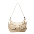 Sac hobo minimaliste beige avec poches avant à rabat fonctionnelles et détails argentés - Jaune