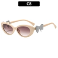 Lunettes de soleil œil-de-chat beige Y2K, verres dégradés violets et nœuds argentés - Monture Crème Verres Dégradés Thé (C8)