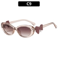 Lunettes de soleil Y2K œil de chat, monture rose pêche avec nœuds pailletés sur branches - Monture Champagne Verres Dégradés Thé (C9)