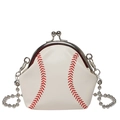 Mini baseball style shell bag with red stitching and silver ball chain strap - White