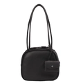 Large black pebble grain tote bag with thin shoulder straps and mini coin purse pendant - Black