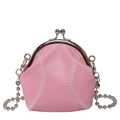 Pink shell crossbody bag with white baseball stitching and silver bead chain strap - Pink