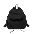 Mochila plisada negra minimalista con cierre de cordón y diseño de gran capacidad - Negro