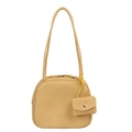 Large capacity pale yellow tote bag with pebble leather texture and mini coin purse charm - Yellow