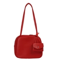 Chic red faux leather tote bag with matching mini pouch and long shoulder strap - Red