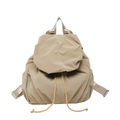 Mochila acolchada fruncida beige minimalista con cordón ajustable para viaje - Caqui