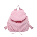 Mochila rosa con cordón y solapa de nailon ligero plisado para escuela y viaje - Rosa
