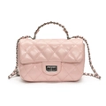 Pink quilted crossbody bag with silver chain strap and metallic twist lock closure - Pink