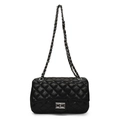 Bolso bandolera negro acolchado con cadena de metal plateado y cierre giratorio - Negro