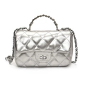 Chic silver quilted leather crossbody bag with metal chain strap and turn-lock closure - Silver
