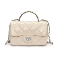 Quilted cream crossbody bag with silver twist lock and chain strap for women - White