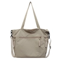 Large khaki nylon tote bag with adjustable shoulder strap and zip pockets - Khaki