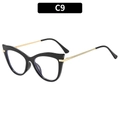 Cat-Eye-Brille mit schwarzem Rahmen und goldenen Metallbügeln mit geometrischer Textur - Schwarzer Rahmen Klare Linse (C9)