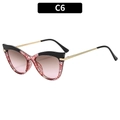 Cat-Eye-Sonnenbrille mit rot-weißem geometrischem Rahmen und goldenen Metallbügeln - Schwarz-Roter Rahmen Tee-Rosa Gläser (C6)
