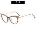 Cat-Eye-Brillengestell mit Leopardenmuster und Nude-Rosa Patchwork und goldenen Metallbügeln - Khaki Schildpatt Rahmen Weiße Gläser (C11)