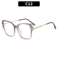Square fashion sunglasses with gradient grey-pink frame and slim gold metal temples C12 - Gray Pink Frame Clear Lens (C12)