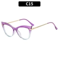 Cat-Eye-Brille mit lila-cyanfarbenem Farbverlauf-Rahmen und goldenen Metallbügeln - Verlauf-Violetter Rahmen Weiße Gläser (C15)