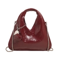 Dark red patent leather dumpling handbag with metal chain strap and heart charm - Red