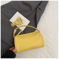 Yellow litchi texture cylinder pillow handbag with adjustable shoulder strap - No Pendant / Yellow