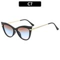Katzenaugen-Sonnenbrille mit schwarzem Rahmen, Goldbügeln und Verlaufsgläsern - Schwarzer Rahmen Tee-Blaue Gläser (C7)