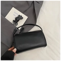 Fashionable black lychee textured leather cylinder boston bag with adjustable shoulder strap - No Pendant / Black
