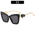 Gafas de sol cat eye negras con patillas doradas decoradas con corazones y cristales oscuros - Montura Negra Lente Gris