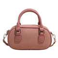 Pink lychee texture leather bowling bag with dual handles and crossbody strap - Pink - No Pendant