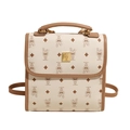 Retro-Rucksack in Cremeweiß mit klassischem Hasenprint und braunem Lederbesatz - Off-White - Ohne Anhänger