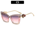 Cat eye fashion sunglasses with pink purple gradient lenses and gold heart metal frame - Gray Pink Frame Gray Pink Lens
