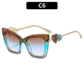 Cat eye sunglasses with gradient blue lenses and gold frames featuring heart accents - Tea Blue Frame Tea Blue Lens