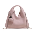 Pink glossy hobo bag detail with metal heart charm and FASHION & BAGS lettering - Pink