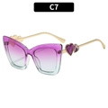 Cat eye sunglasses with purple gradient lenses and gold temples featuring heart charms - Purplish Blue Frame Purplish Blue Lens