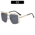 Fashion oversized square gold metal sunglasses with dark lenses and V-shaped bridge C1 - Gold Frame Grey Lens