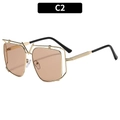 Fashion oversized square sunglasses with gold metal frame and rivet detail in C2 brown - Gold Frame Tea Lens