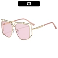 Irregular metal frame sunglasses with light pink lenses and gold double hollow design - Gold Frame Pink Lenses