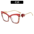 Cat eye sunglasses with red gradient frames and gold heart temples style C10 - Red Tea Frame Clear Lens