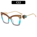 Cat eye glasses in brown and cyan gradient with golden heart-accented temples - Tea Blue Frame Clear Lens