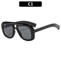 Oversized double-bridge sunglasses with thick black frame in C1 classic finish - Black Frame Grey Lens