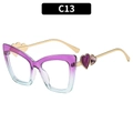 Cat eye sunglasses with purple gradient frame and heart-shaped metal temples - Purple Blue Frame Clear Lens
