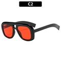 Oversized double bridge sunglasses with black frames and vibrant red lenses style C2 - C2-Black Frame Red Lens