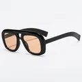 Oversized double-bridge sunglasses with black frame and orange lenses for outdoor fashion - Black Frame Tea Lens