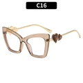 Cat eye glasses in transparent brown resin with gold heart-decorated metal temples - Tea Frame Clear Lens