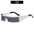 Occhiali da sole futuristici argento con lenti grigie e aste larghe stile Y2K - C3-Montatura Argento Lente Grigia