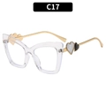 Cat-eye glasses with transparent frames and heart-decorated gold metal temples - Transparent Frame Clear Lens