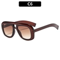 Oversized double bridge sunglasses with dark tortoiseshell frames and gradient brown lenses - C6-Tea Frame Double Tea Lens
