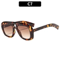 Oversized double bridge sunglasses featuring dark tortoiseshell frames and brown lenses - C7-Tortoise Frame Double Tea Lens